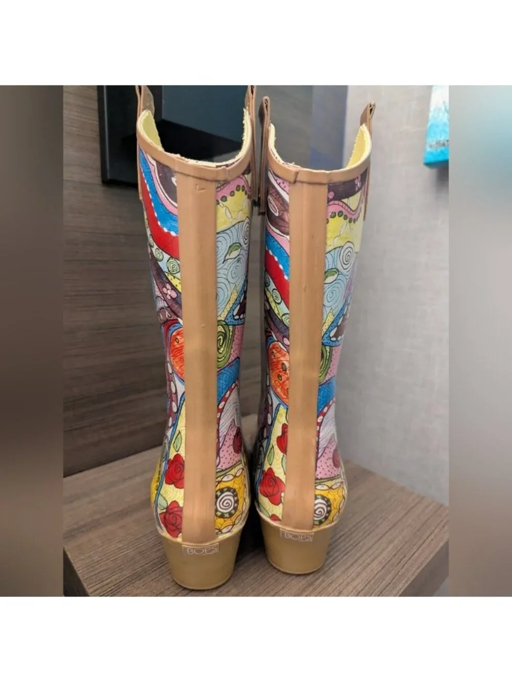 Rain Bops By Beehive Colourful mosaic funky Cowboy Boot Rain Boots USA 8